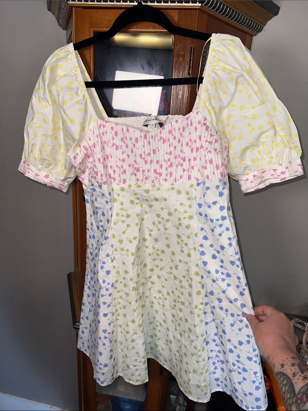 English Factory Multi-Color Floral Patchwork Puff Sleeve Dress